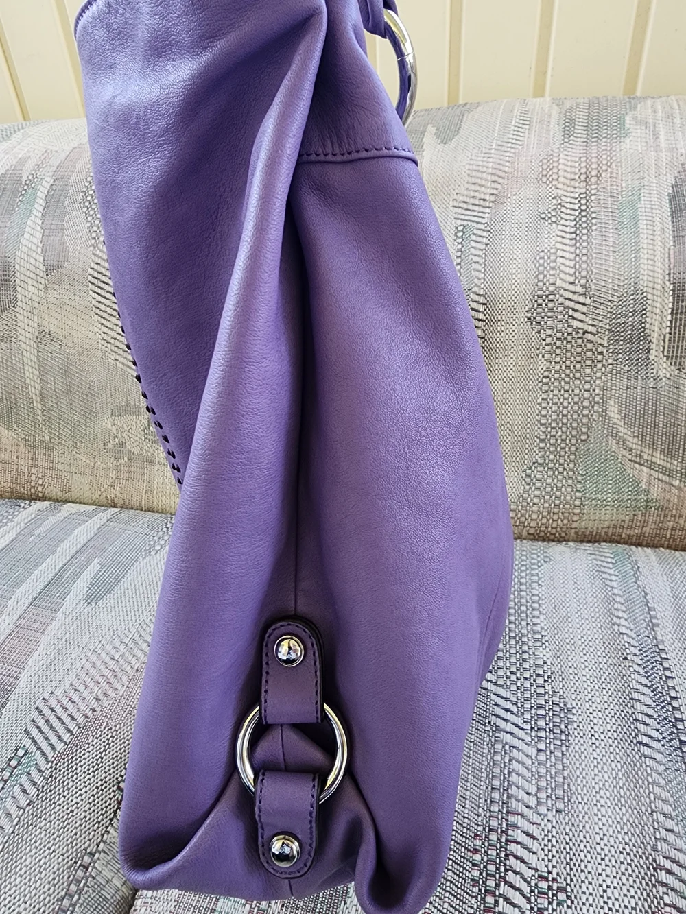 b. makowsky Purple Leather Hobo Bag with Knotted Strap